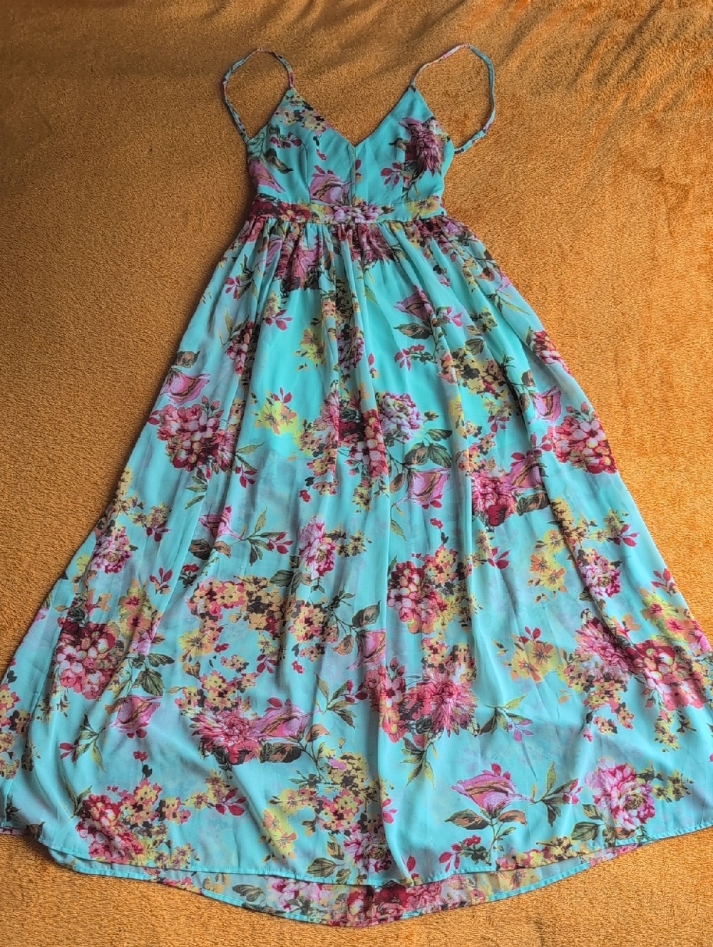 Miss Avenue Aqua Floral Spaghetti-Strap Maxi Dress